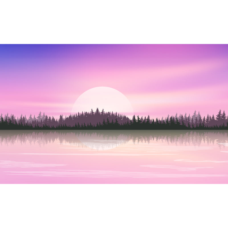 Moon Hide Behind Lake Mural Wallpaper Modern Stain Resistant Bedroom Wall Covering, Size Optional