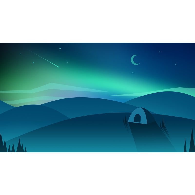 Aqua Scandinavian Mural Decal Whole Tent and Night Scene Wall Covering for Bedroom