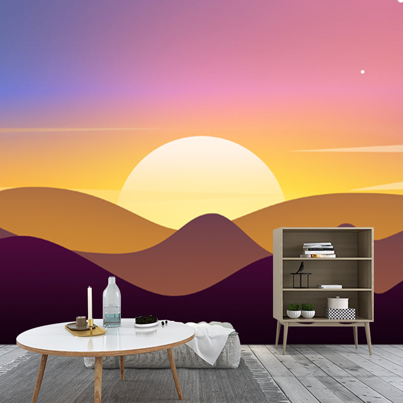 Yellow Sunrise over Mountain Murals Dawn Scenery Modern Waterproof Wall Art for Home