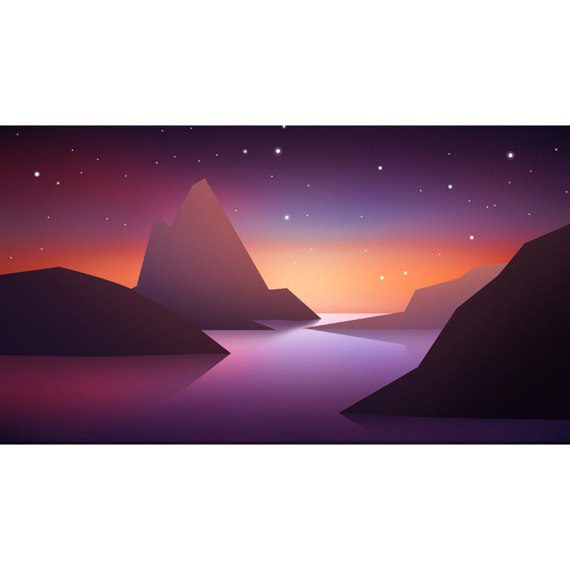 Large Mountain Starry Sky Murals Purple-Yellow Non-Woven Wall Covering, Waterproof, Custom Print
