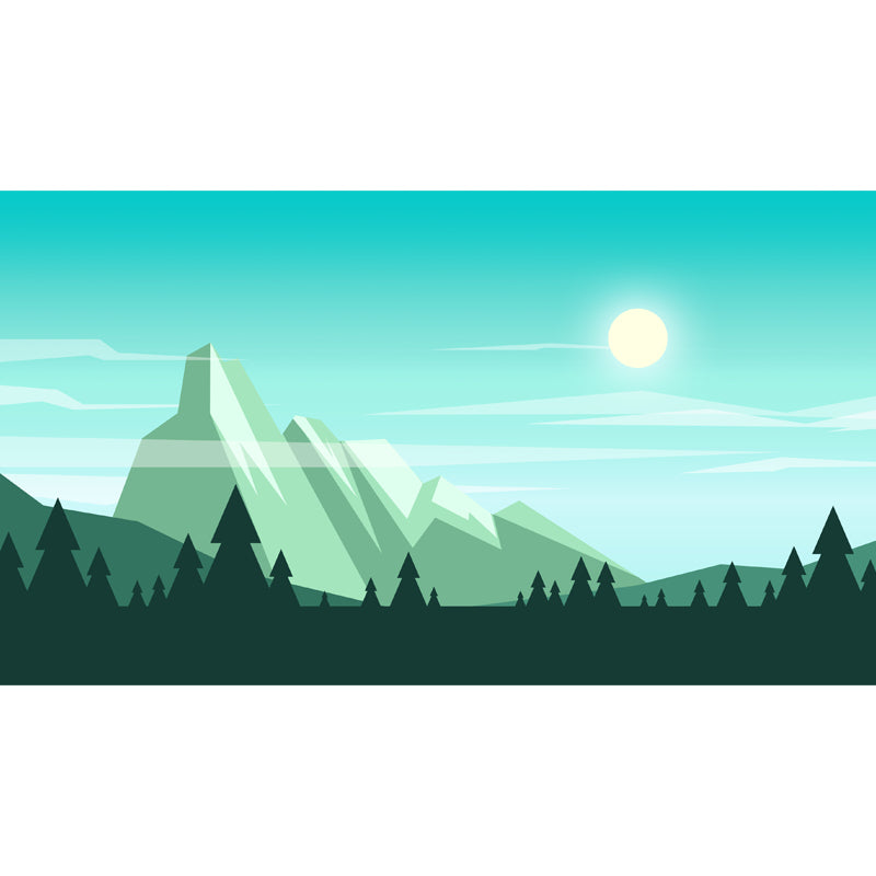 Nordic Sunshine on Mountain Murals in Aqua Pipe-Forest Wall Covering for Living Room