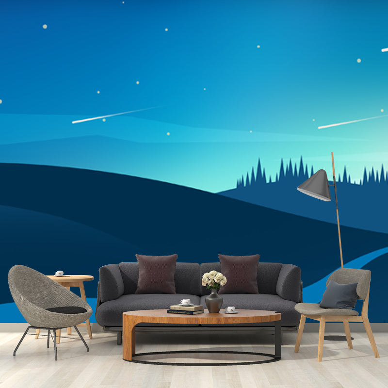Lonely Hill Path Wall Mural for Bedroom Night Meteor Shower Wall Decor, Made to Measure