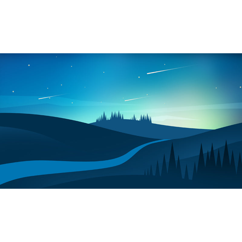 Lonely Hill Path Wall Mural for Bedroom Night Meteor Shower Wall Decor, Made to Measure