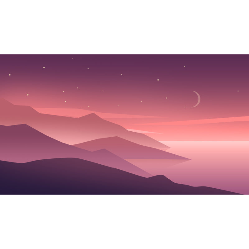 Starry Sky Mountain Landscape Mural Modern Non-Woven Fabric Wall Covering in Orange-Purple