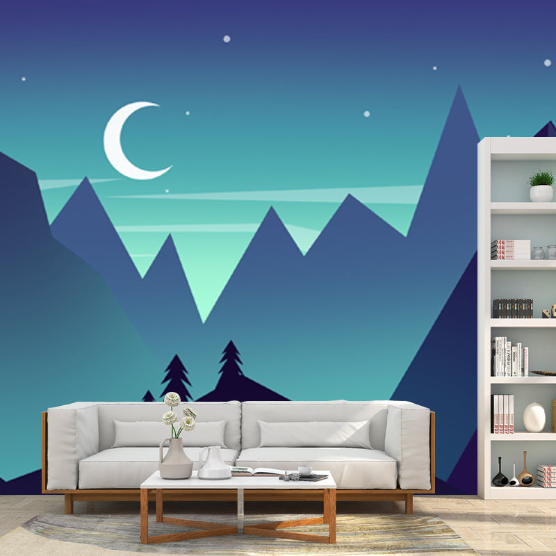 Aqua Crescent over Mountains Murals Waterproofing Modern Bedroom Wall Decoration