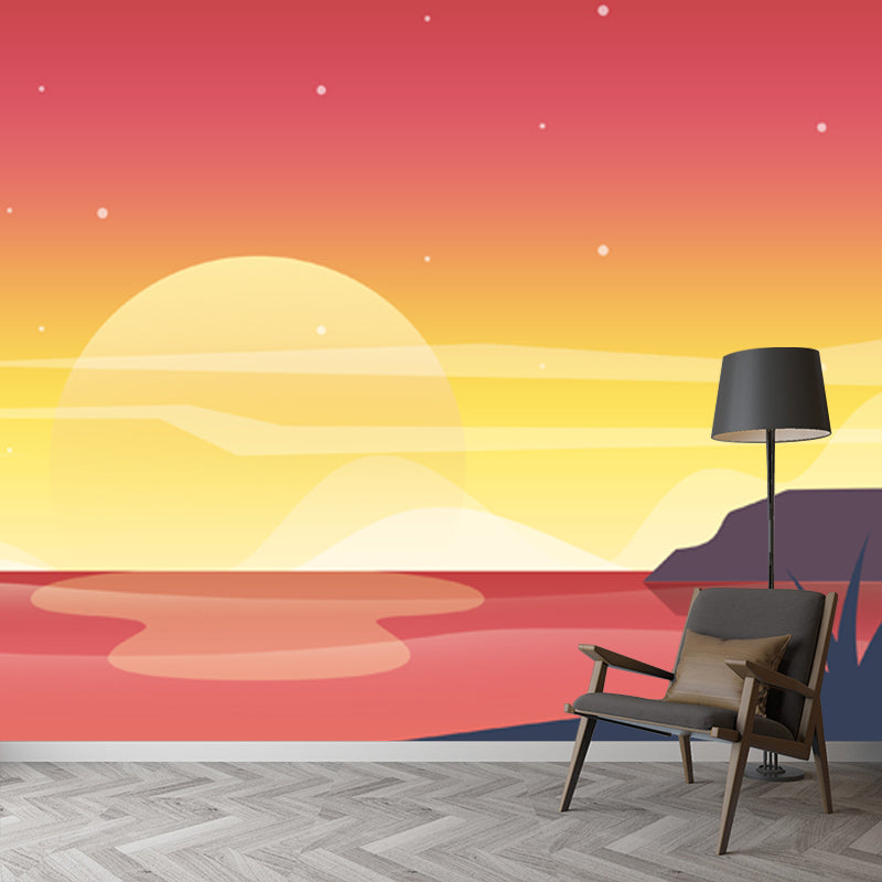 Moisture Resistant Moon Night Mural Decal Modern Non-Woven Wall Covering, Custom Made