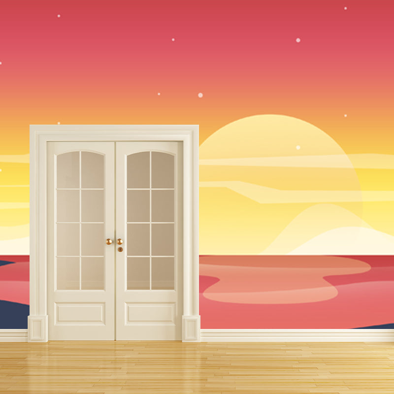 Moisture Resistant Moon Night Mural Decal Modern Non-Woven Wall Covering, Custom Made