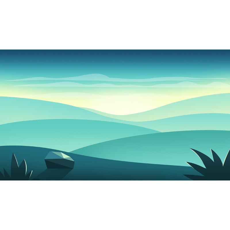 Green Modernist Mural Wallpaper Full-Size Sunrise Landscape Wall Decor for Bedroom