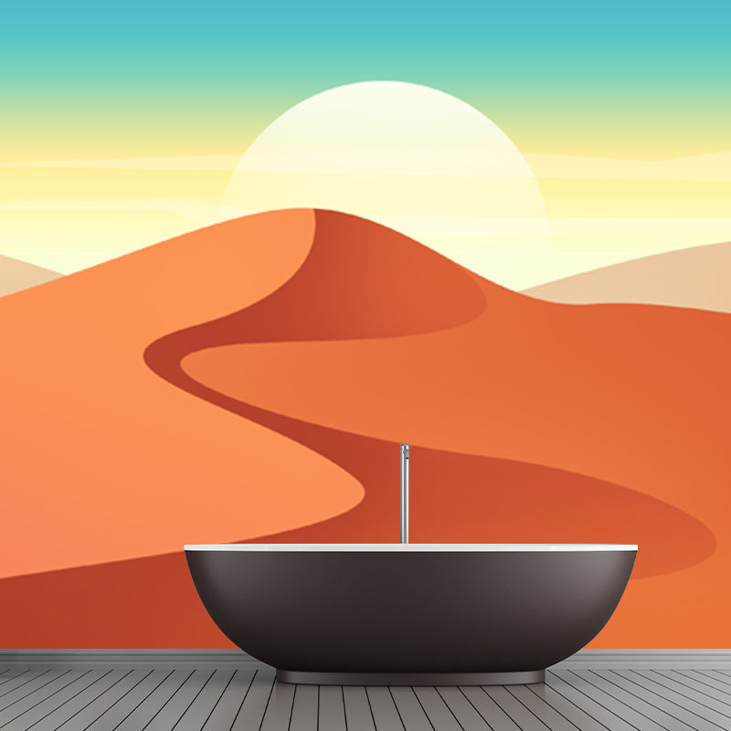 Orange Desert Sunrise Mural Scenery Modern Stain Resistant Wall Art for Living Room