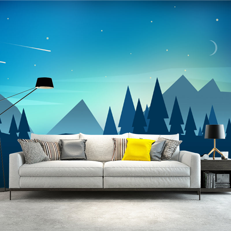 Night Meteor Pipe Forest Murals Nordic Style Non-Woven Material Wall Decor in Blue