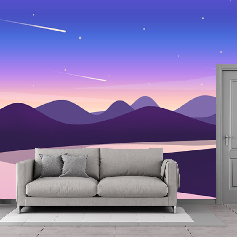 Curved River at Night Mural Decal Modern Water Resistant Bedroom Wall Art, Custom Print