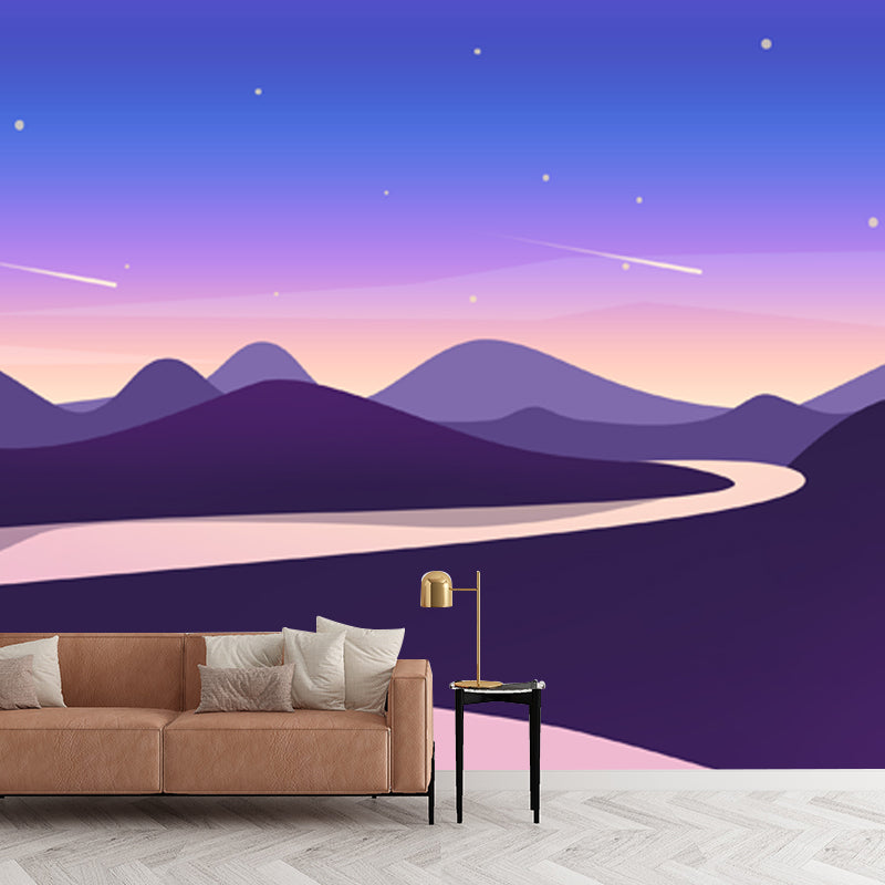 Curved River at Night Mural Decal Modern Water Resistant Bedroom Wall Art, Custom Print