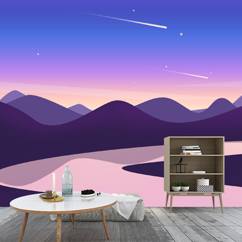 Curved River at Night Mural Decal Modern Water Resistant Bedroom Wall Art, Custom Print