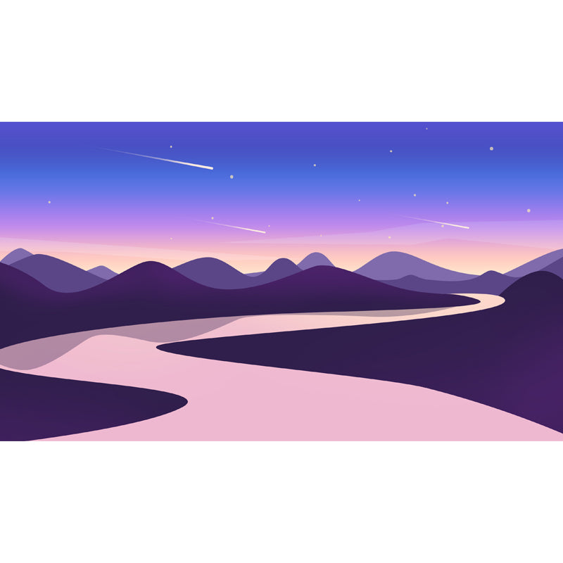 Curved River at Night Mural Decal Modern Water Resistant Bedroom Wall Art, Custom Print