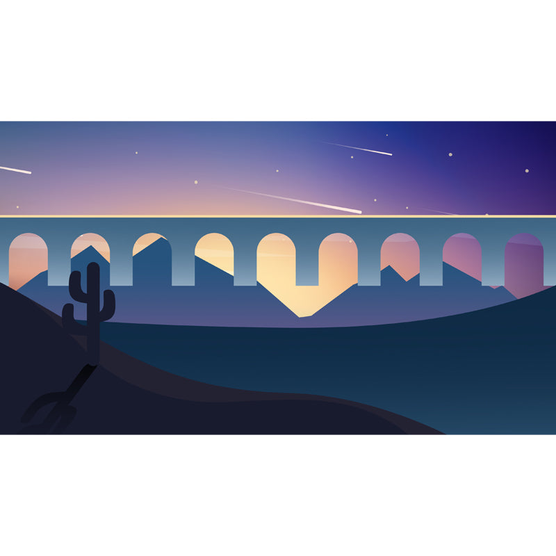 Purple-Blue Wild Cactus Mural Meteor Night Sky Nordic Water-Proof Wall Decor for Bedroom