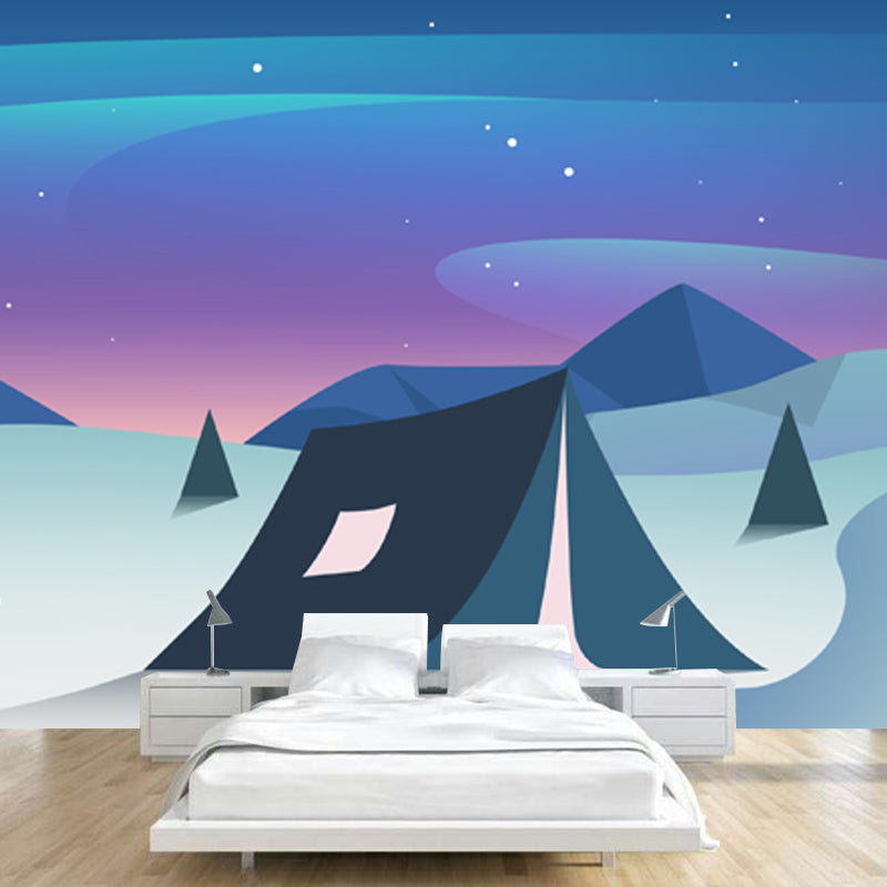 Scandinavian Wilds Aurora Mural Decal Blue Bedroom Wall Art, Custom Size Available