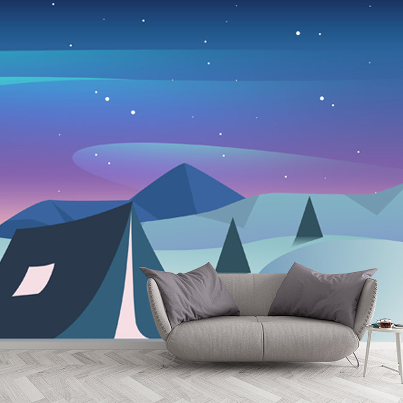 Scandinavian Wilds Aurora Mural Decal Blue Bedroom Wall Art, Custom Size Available