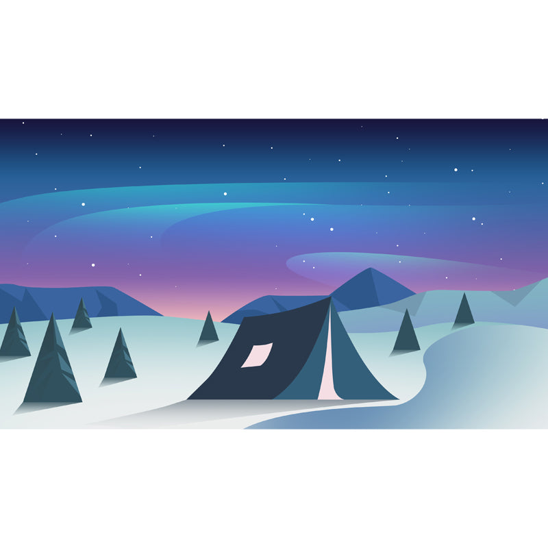 Scandinavian Wilds Aurora Mural Decal Blue Bedroom Wall Art, Custom Size Available