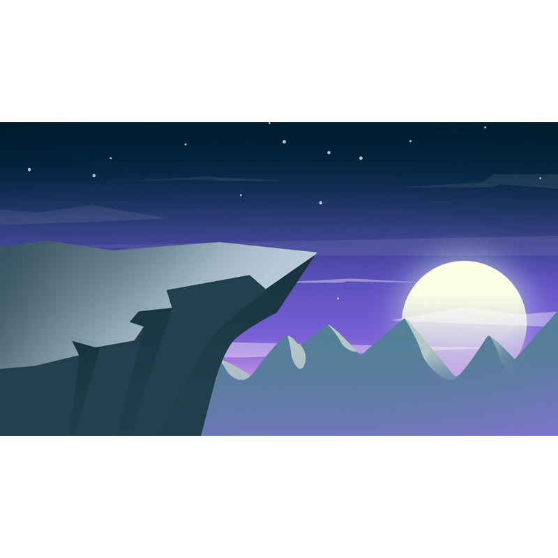 Non-Woven Waterproof Mural Modern Art Cliff and Moon Night Wall Covering in Purple