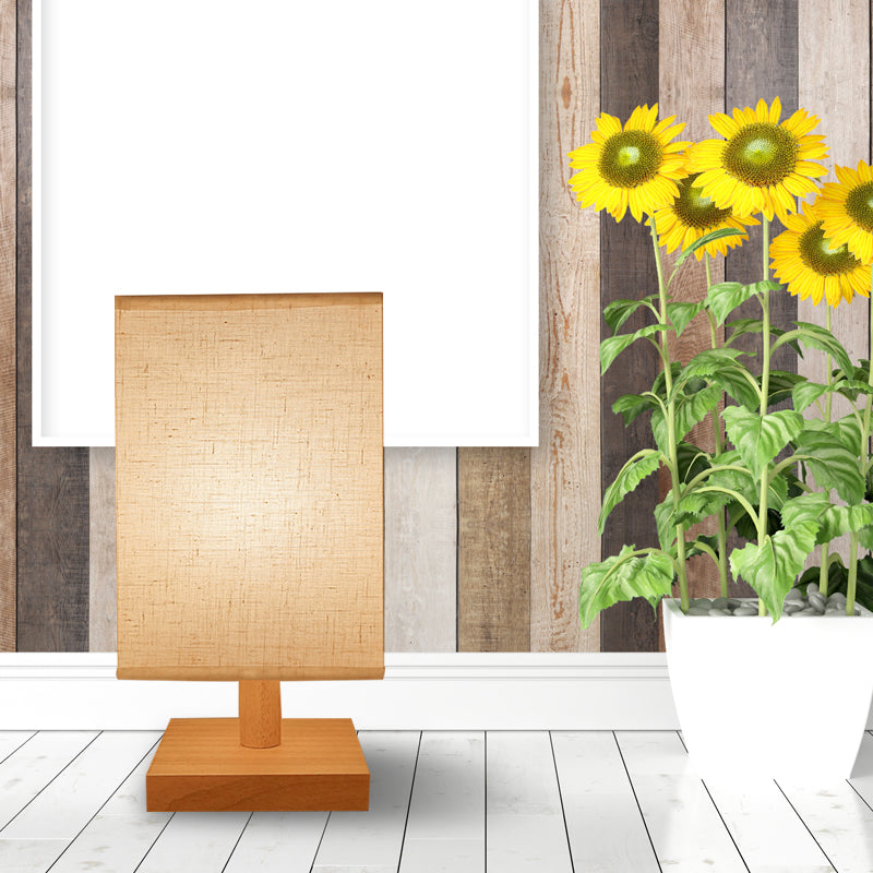 White Fabric Rectangle Standing Table Light Country Style 1 Head Bedroom Table Lamp with Wooden Base