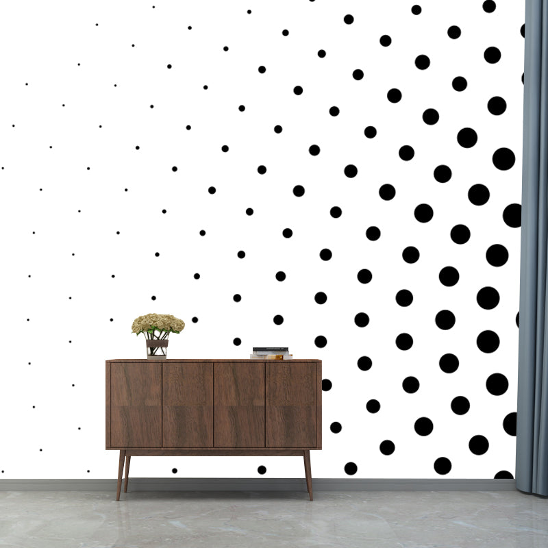 Modern Polka Dots Radial Mural Black and White Moisture Resistant Wall Decor for Bedroom