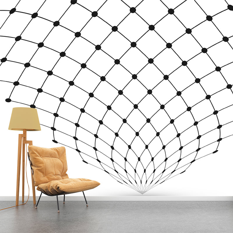 Minimalist Trellis Net Wall Murals for Bedroom Custom Wall Art in Black on White