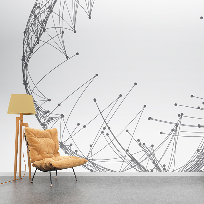 Grey-White Sketch Circle Mural Waterproofing Wall Covering for Living Room, Made to Measure