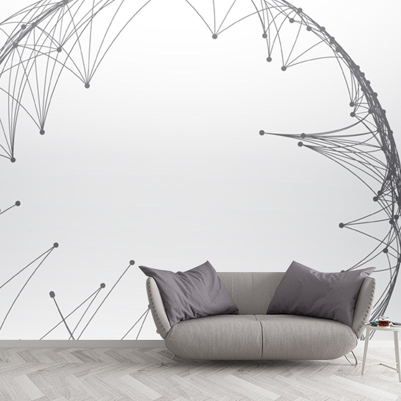 Grey-White Sketch Circle Mural Waterproofing Wall Covering for Living Room, Made to Measure