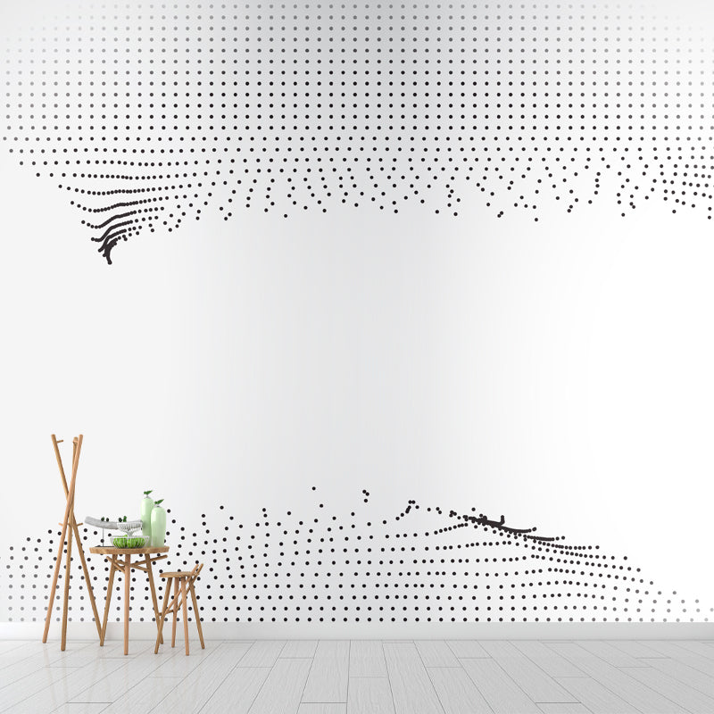 Black-White Dot Art Mural Stain Resistant Minimalist Bedroom Wall Decor, Custom Print