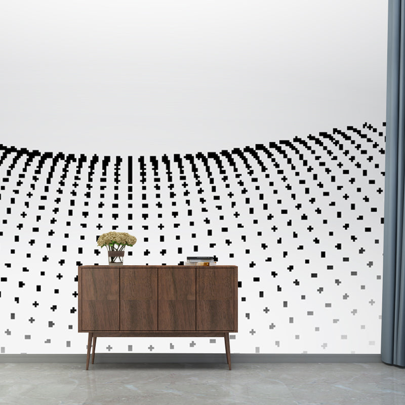 Netting Wall Paper Murals in Black-White Minimalist Wall Covering for Living Room