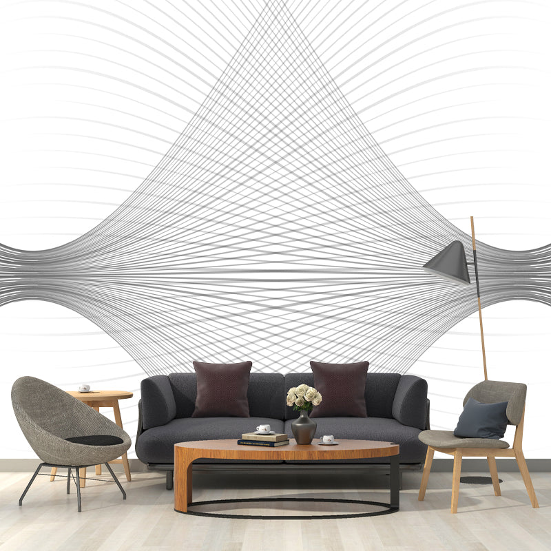 Modernist Interwoven Lines Mural Non-Woven Washable Black-White Wall Covering for Accent Wall