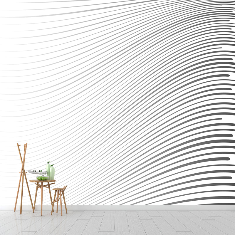 Black-White Minimalistic Wall Mural Large Tapered Stroke Wall Art for Living Room