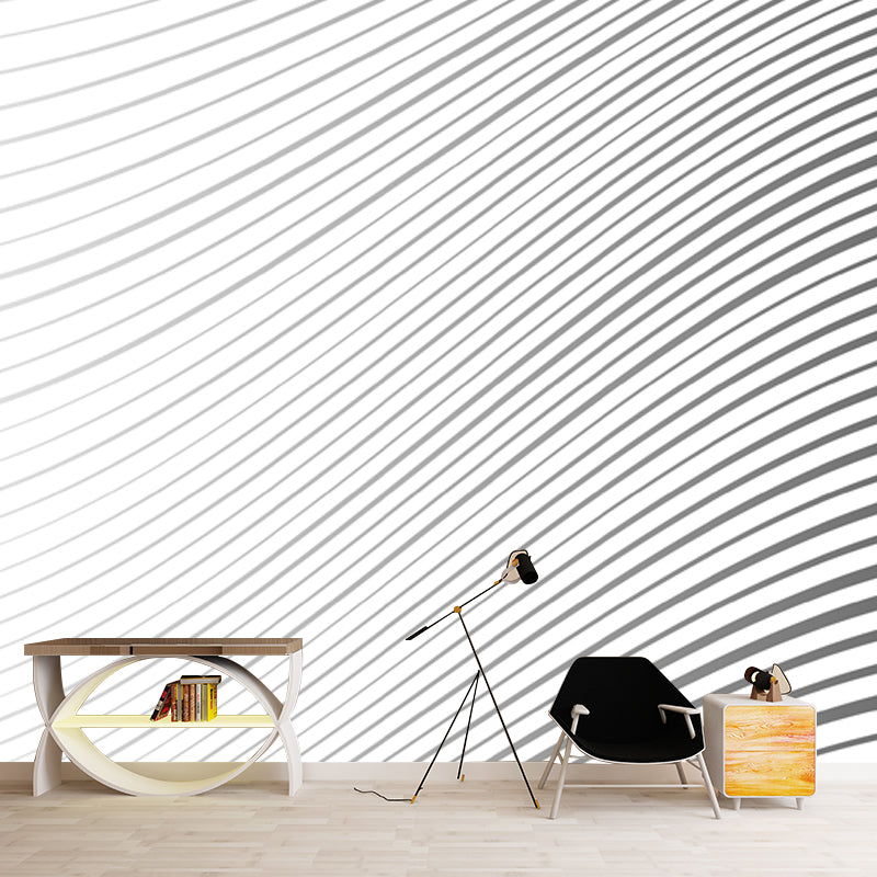 Black-White Minimalistic Wall Mural Large Tapered Stroke Wall Art for Living Room