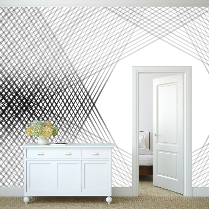 Big Criss-Crossed Star Pattern Mural for Bedroom Geometric Wall Decor in Black-White, Waterproof