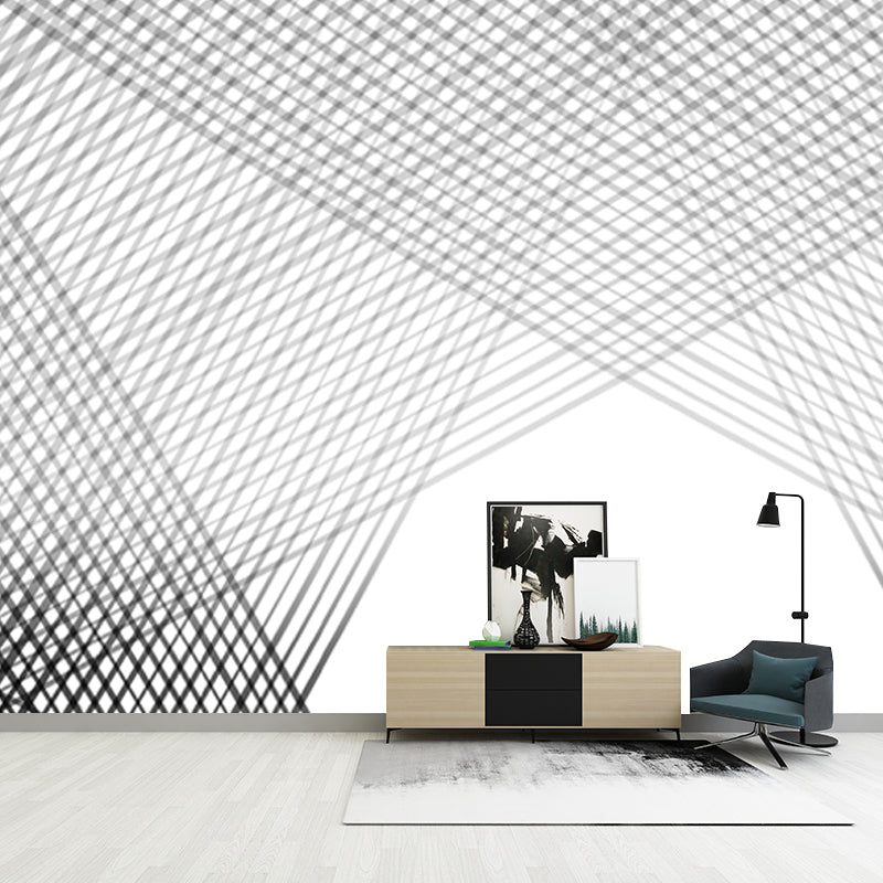 Big Criss-Crossed Star Pattern Mural for Bedroom Geometric Wall Decor in Black-White, Waterproof