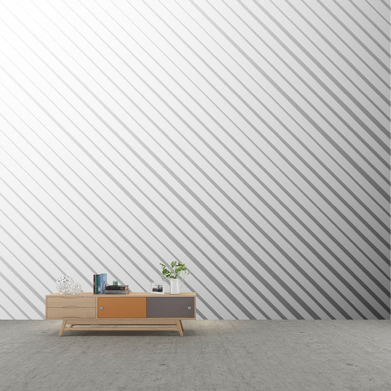 Diagonal Stripes Wallpaper Murals Black-White Minimal Wall Covering for Accent Wall