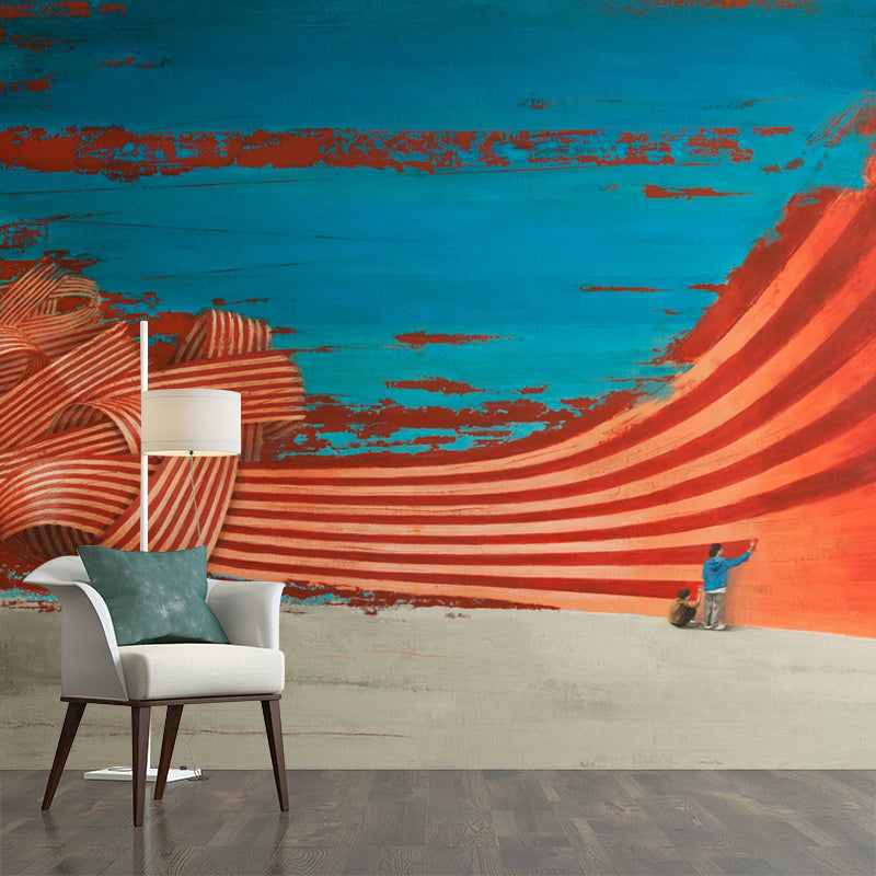 Orange-Blue Graffiti Wallpaper Mural Washable Art Deco Living Room Wall Covering