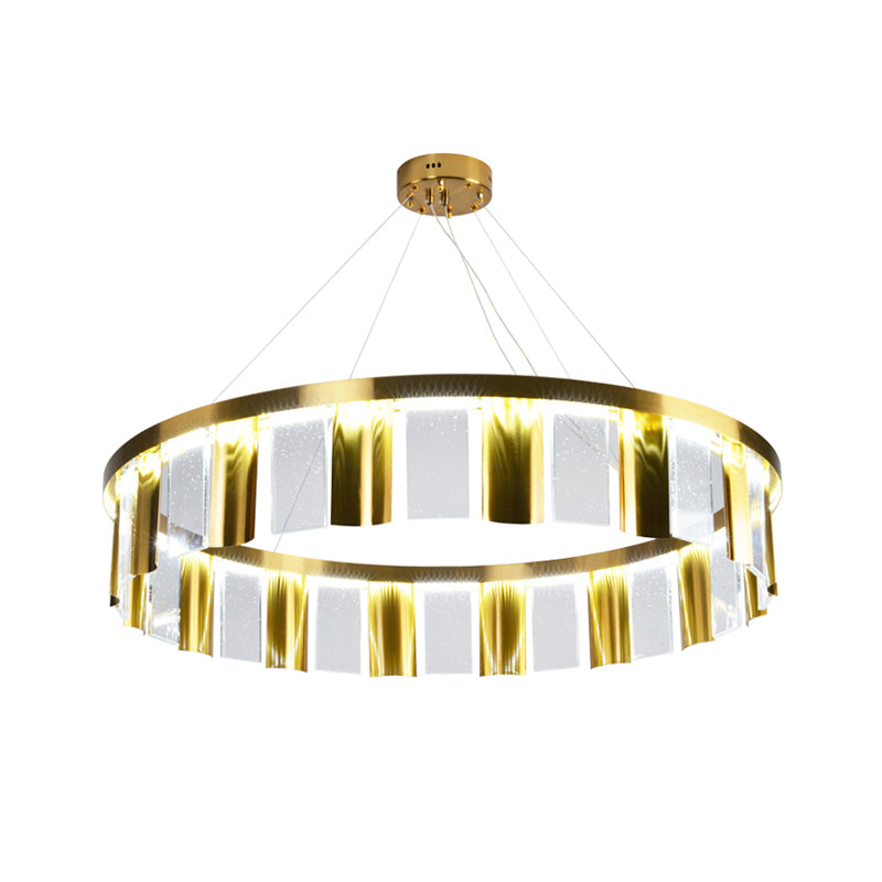 Round Drawing Room Ceiling Pendant Light Contemporary Crystal Panel LED Gold Chandelier
