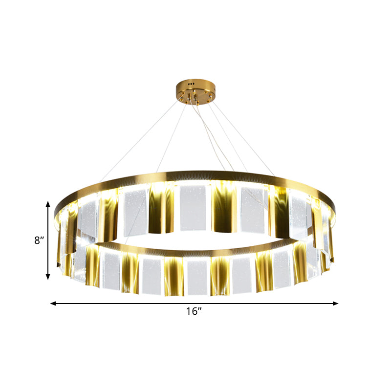 Round Drawing Room Ceiling Pendant Light Contemporary Crystal Panel LED Gold Chandelier