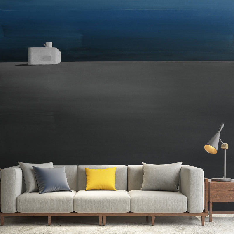 Minimalist Solitude Painting Murals Grey-Blue A Seat and A Cup Wall Art for Corridor