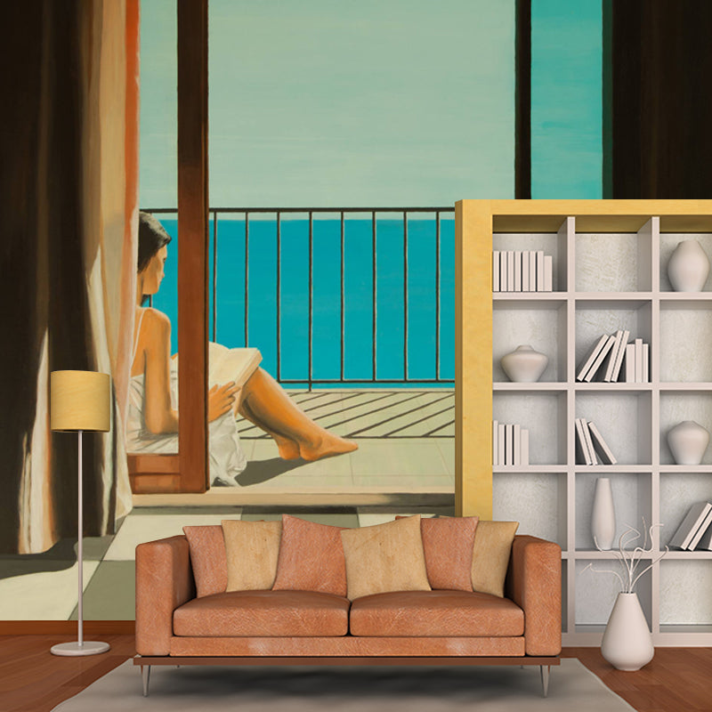 Non-Woven Washable Murals Artistry A Room with a Balcony Drawing Wall Decoration