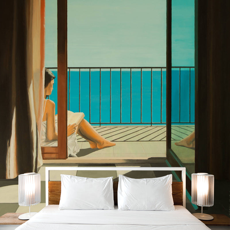 Non-Woven Washable Murals Artistry A Room with a Balcony Drawing Wall Decoration