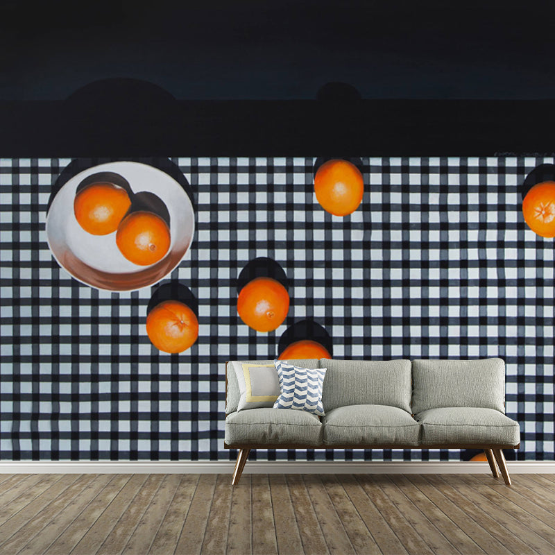 Artistic Still Life Fruit Murals Orange-Black Moisture Resistant Wall Decor for Home