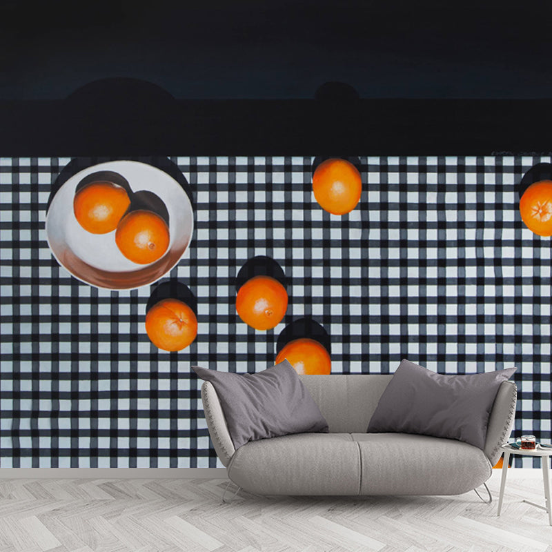 Artistic Still Life Fruit Murals Orange-Black Moisture Resistant Wall Decor for Home