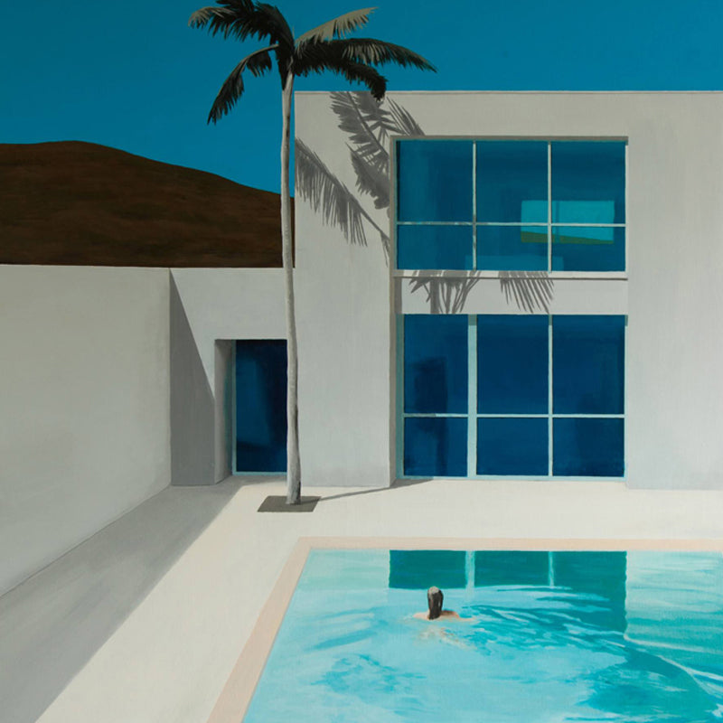 Swimming Pool Wall Mural Blue and White Art Deco Wall Covering for Living Room, Custom-Print