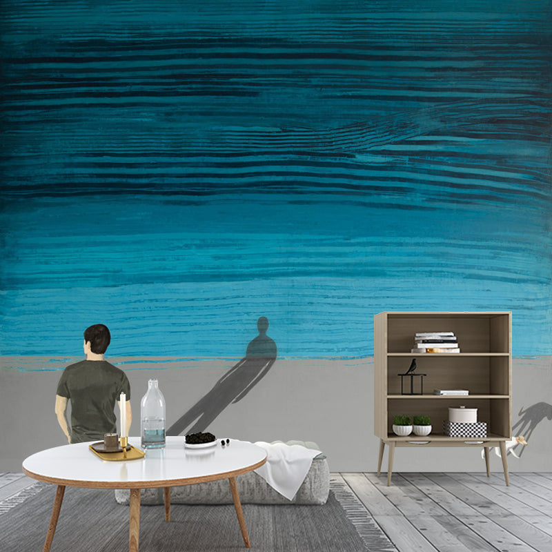 Sea and Solitude Painting Murals Grey-Blue Art Deco Wall Covering for Accent Wall