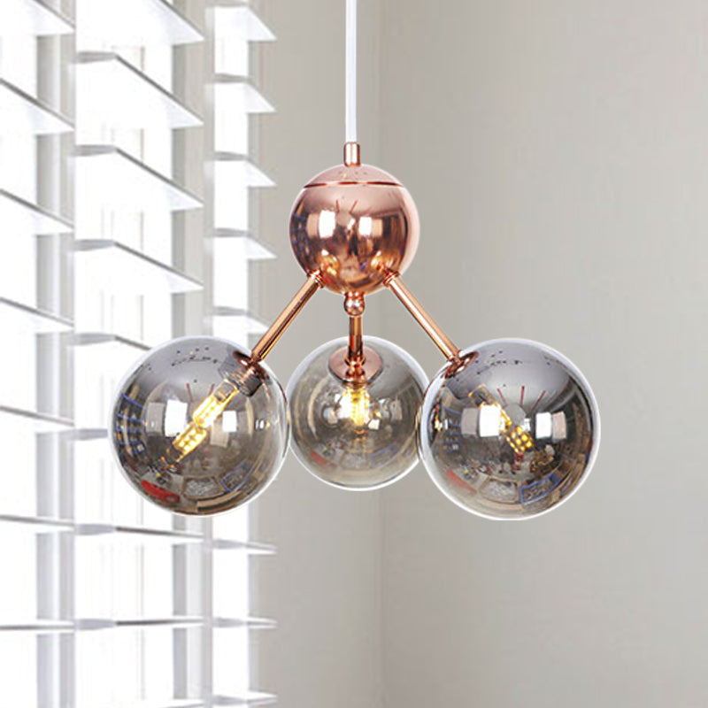 Rame 3/9/12 luci lampadario a soffitto Vintage Clear/Amber Glass Orbomago a sospeso con design di ramo, 13 "/27,5"/34 "W
