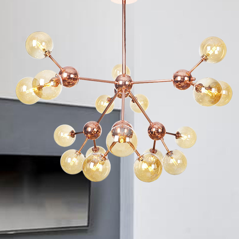 Rame 3/9/12 luci lampadario a soffitto Vintage Clear/Amber Glass Orbomago a sospeso con design di ramo, 13 "/27,5"/34 "W