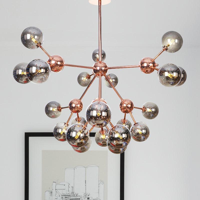 Rame 3/9/12 luci lampadario a soffitto Vintage Clear/Amber Glass Orbomago a sospeso con design di ramo, 13 "/27,5"/34 "W