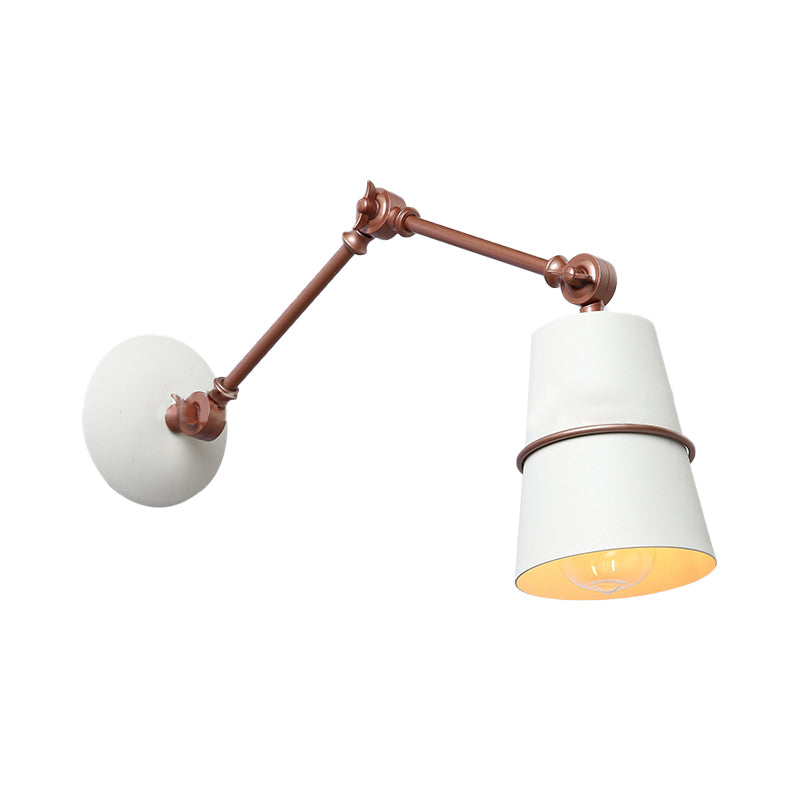 1 Light Wall Mount Light Modern Style Tapered Metal Wall Lighting with Swing Arm in Black/White for Hallway